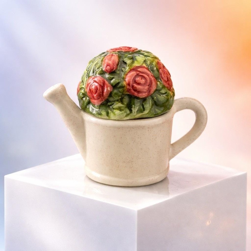 Vintage Nesting Ceramic Watering‎ Can & Flowers Bush Salt And Pepper Shaker Set